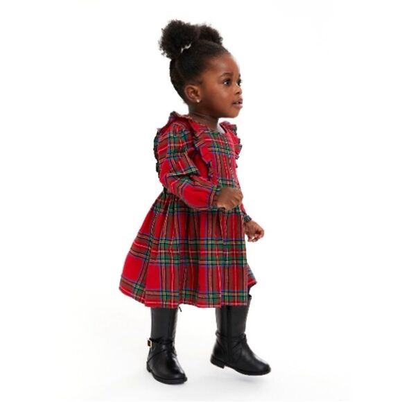 Baby Girl Plaid Long Sleeve Dress With Tights 2-Piece Set Size 24M - Picture 6 of 9